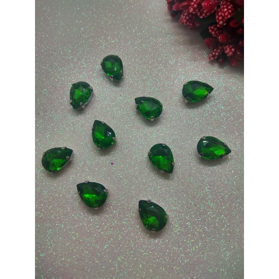 Стразы в цапах "Капля" цв. зеленый, цена за 1 шт